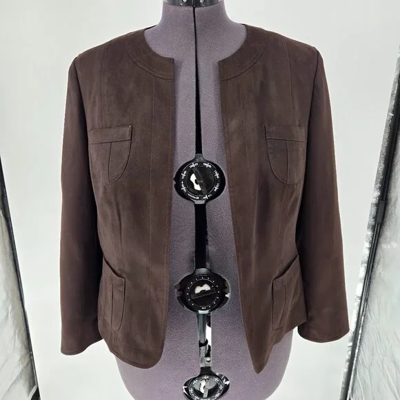 6325-29 Talbots Chocolate Brown Open Front Blazer – Size 14 - Picture 1 of 7